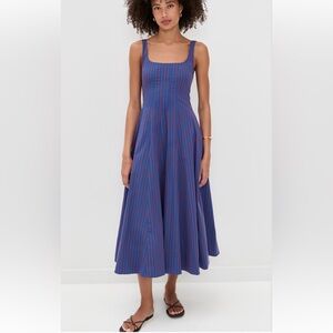 Brand new Staud Blue and Burgundy Striped Wells Dress in US16
